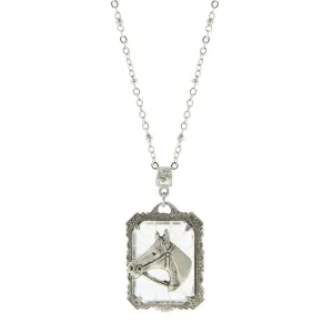 1928 Jewelry Lalique Rectangle Glass Horse Head Pendant Necklace 24" 1928 Jewelry