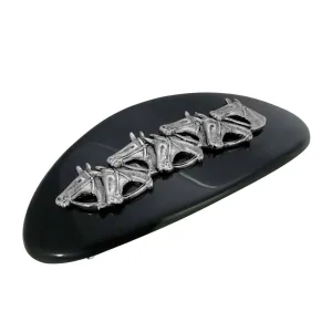 1928 Jewelry Large Black Oval Racing Horses Hair Barrette 1928 Jewelry