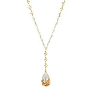 1928 Jewelry Large Faux Pearl Teardrop Y Pendant Necklace 20" 1928 Jewelry