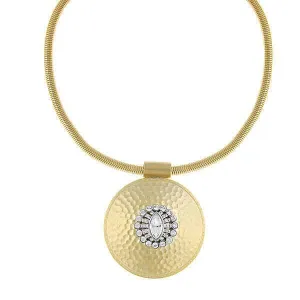 1928 Jewelry Large Hammered Disk Crystal Pendant Necklace 16"   3" Extender 1928 Jewelry