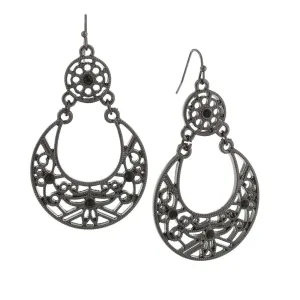 1928 Jewelry Large Jet Black Filigree Drop Earrings 1928 Jewelry