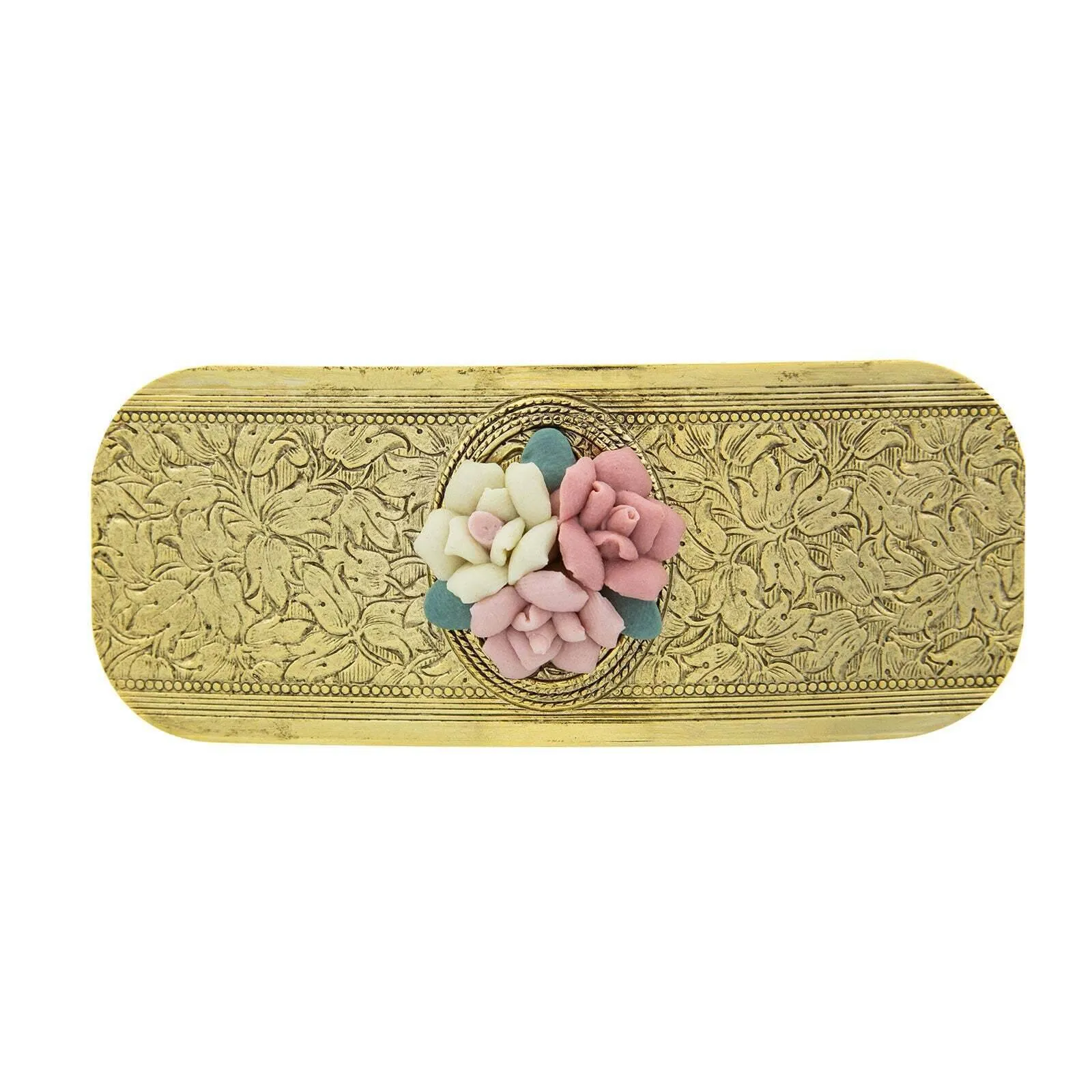 1928 Jewelry Large Pink Porcelain Flower Hair Barrette 1928 Jewelry