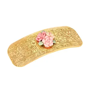 1928 Jewelry Large Pink Porcelain Flower Hair Barrette 1928 Jewelry