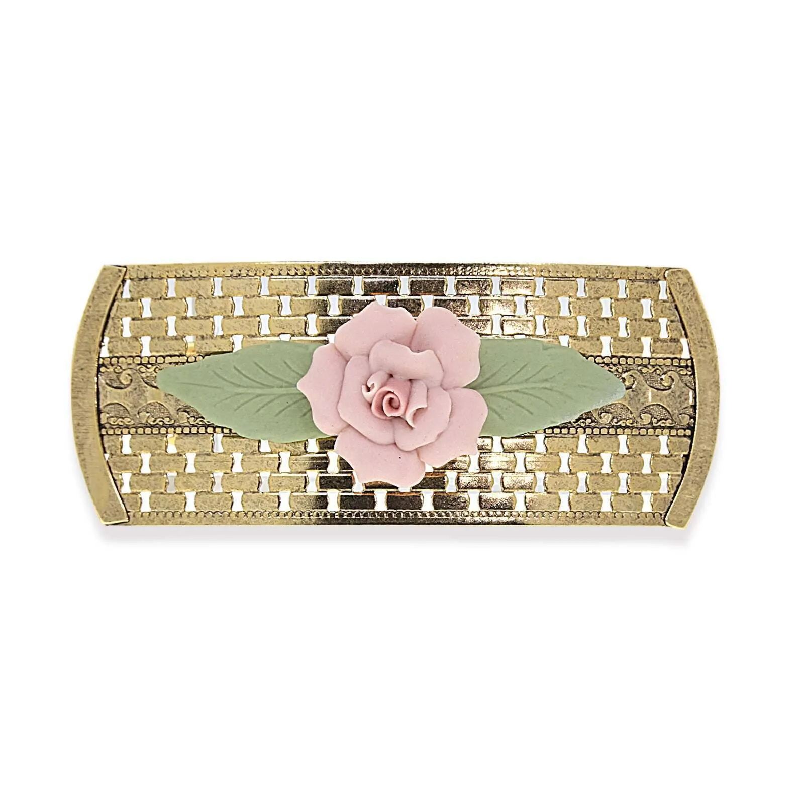 1928 Jewelry Large Pink Porcelain Flower Lattice Hair Barrette 1928 Jewelry