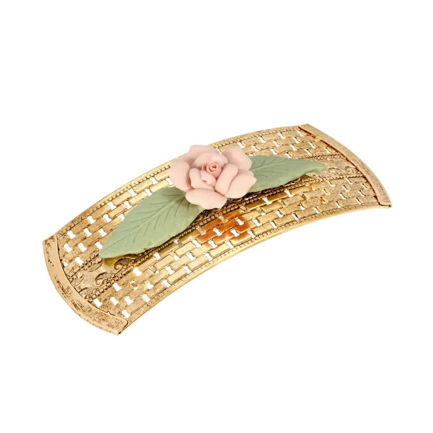1928 Jewelry Large Pink Porcelain Flower Lattice Hair Barrette 1928 Jewelry