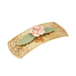1928 Jewelry Large Pink Porcelain Flower Lattice Hair Barrette 1928 Jewelry