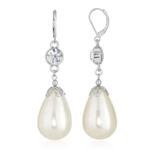 1928 Jewelry Large Teardrop Faux Pearl And Crystal Drop Earrings 1928 Jewelry