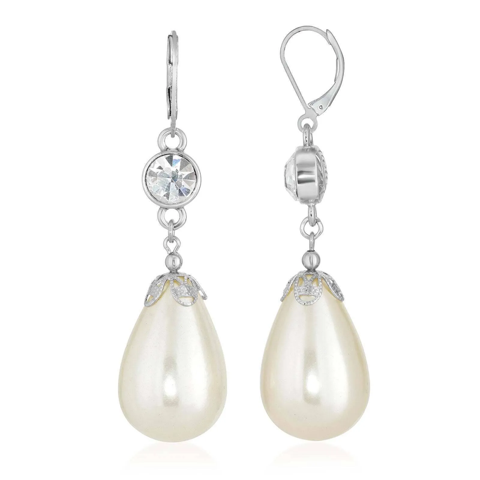 1928 Jewelry Large Teardrop Faux Pearl And Crystal Drop Earrings 1928 Jewelry