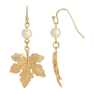 1928 Jewelry Leaf Faux Pearl Drop Earrings 1928 Jewelry