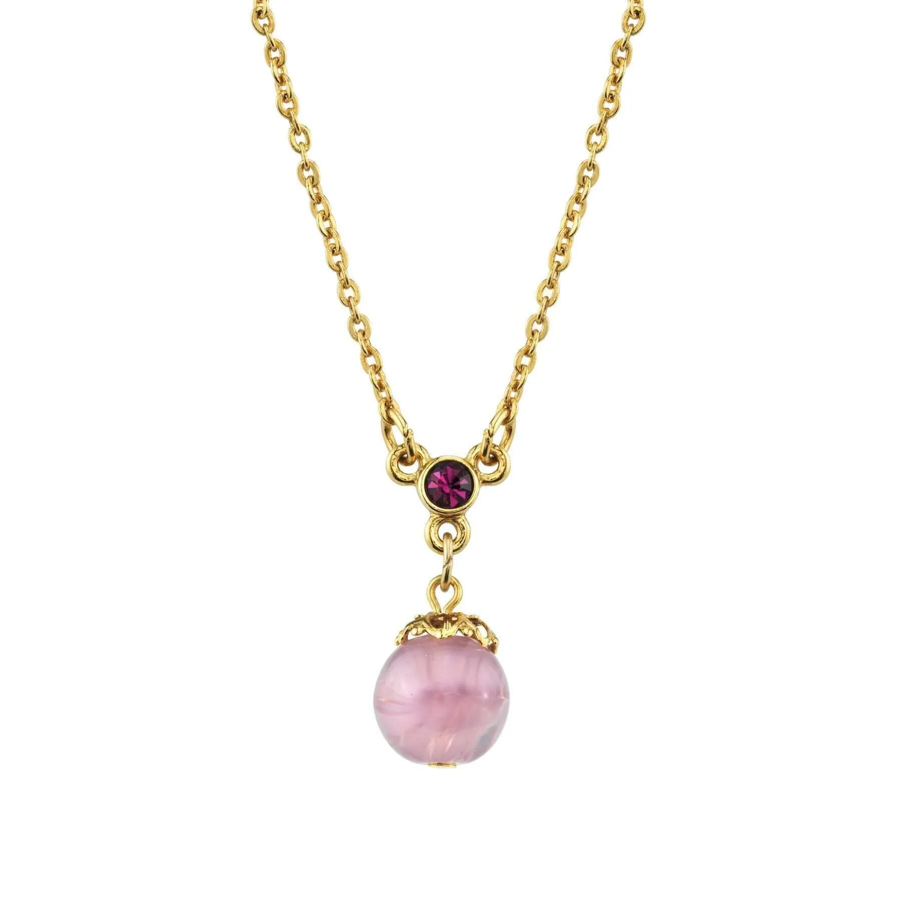 1928 Jewelry Light Amethyst Quartz Glass Round Bead Crystal Accent Drop Pendant Necklace 16"   3" Extender 1928 Jewelry