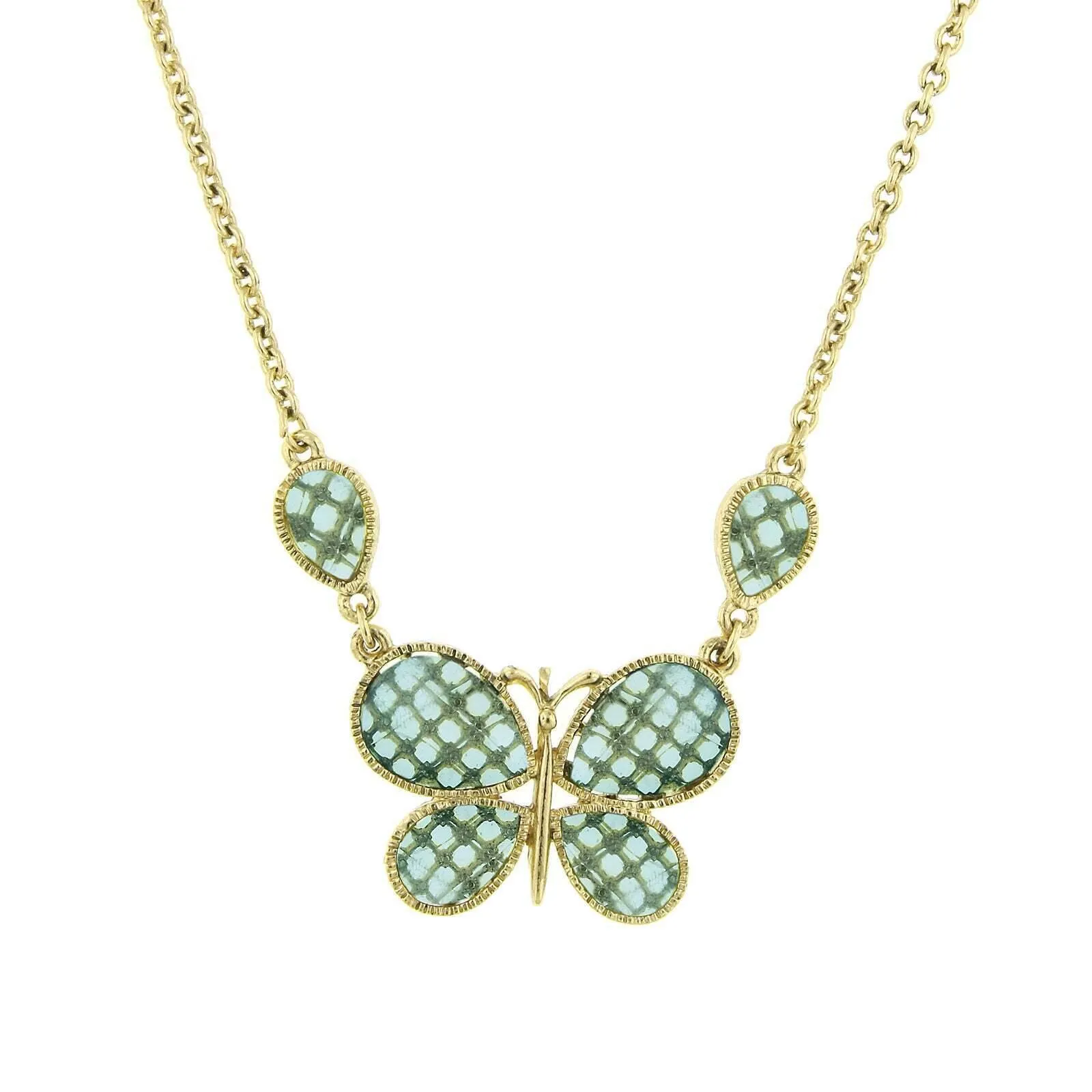 1928 Jewelry Light Aqua Blue Faceted Butterfly Pendant Necklace 16"   3" Extender 1928 Jewelry