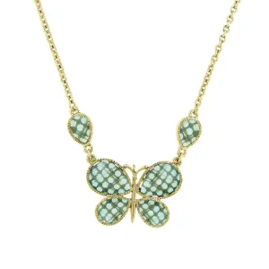 1928 Jewelry Light Aqua Blue Faceted Butterfly Pendant Necklace 16"   3" Extender 1928 Jewelry