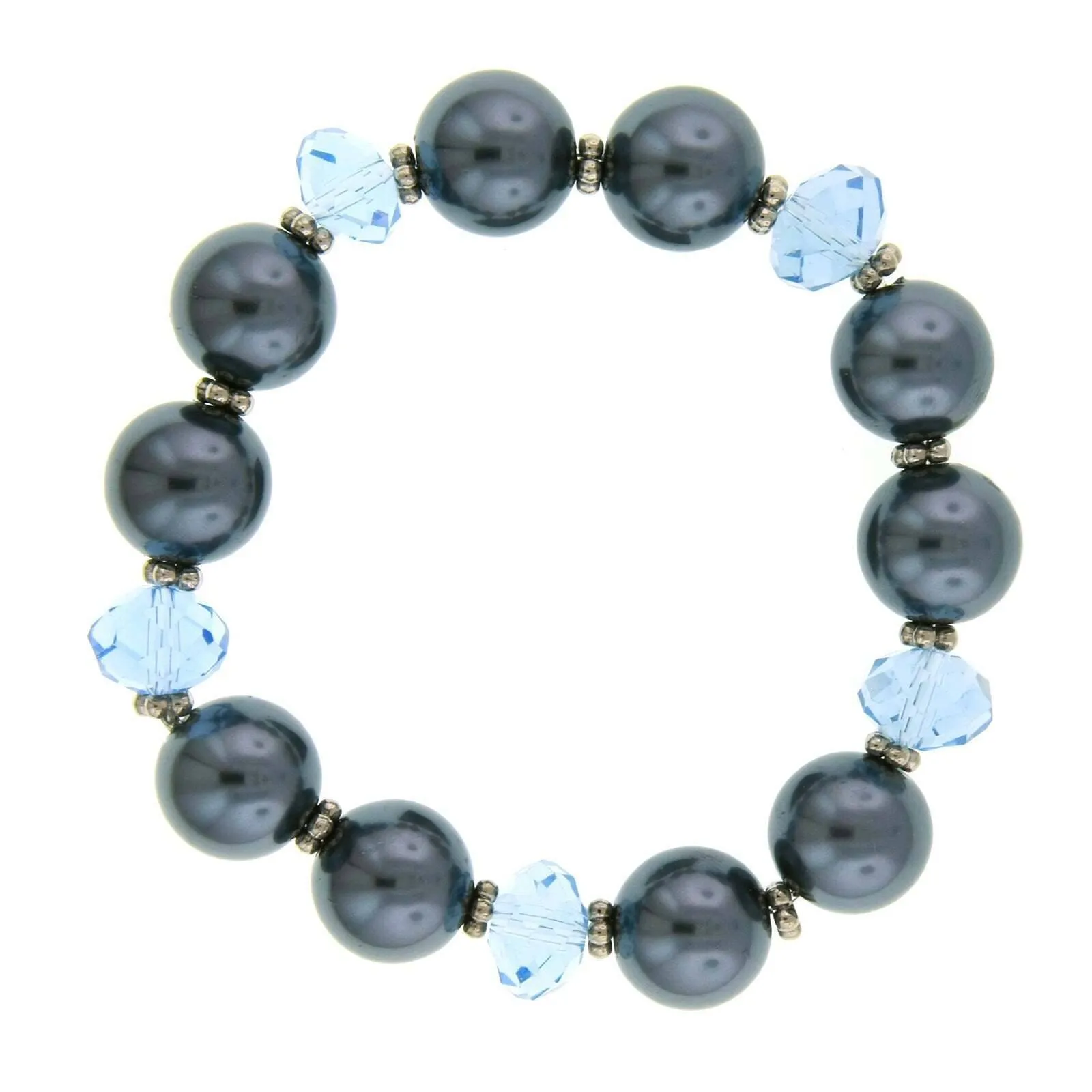 1928 Jewelry Light Blue Glass Bead Hematite Faux Pearl Stretch Bracelet 1928 Jewelry