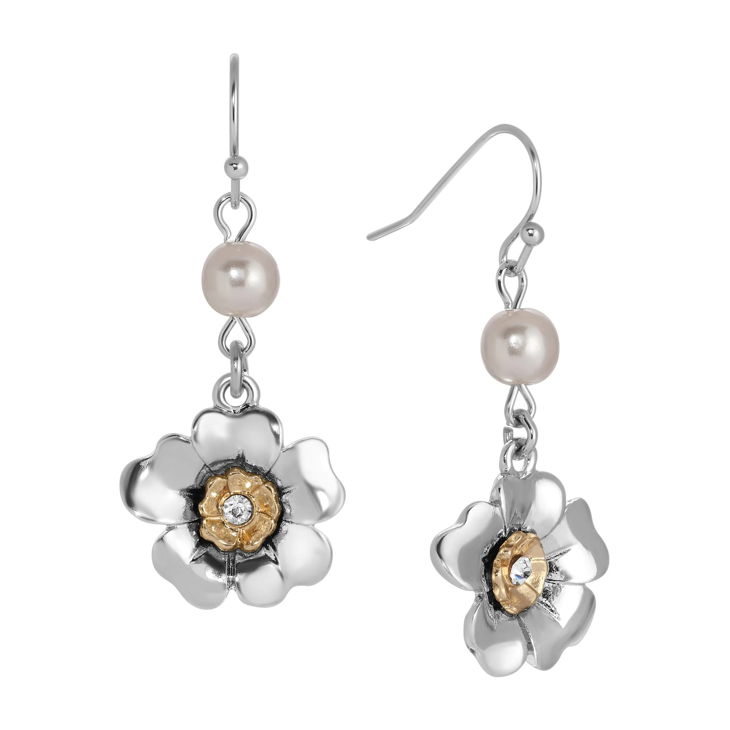 1928 Jewelry Light Grey Faux Pearl Flower Dangling Earrings 1928 Jewelry