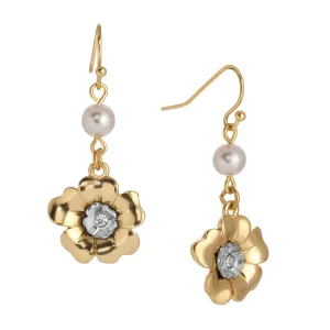 1928 Jewelry Light Grey Faux Pearl Flower Dangling Earrings 1928 Jewelry