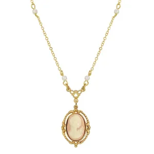 1928 Jewelry Light Pink Oval Cameo Faux Pearl Pendant Necklace 16"   3" Extender 1928 Jewelry