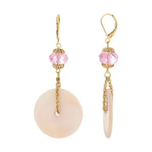 1928 Jewelry Light Rose Crystal Pink Mother Of Pearl Disk Drop Earrings 1928 Jewelry