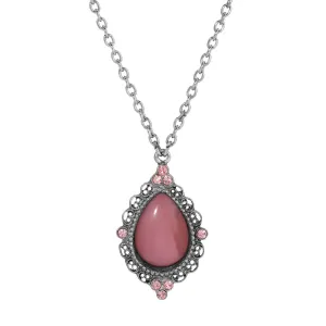 1928 Jewelry Light Rose Pink Crystal Pear Moonstone Pendant Necklace 16"   3" Extender 1928 Jewelry