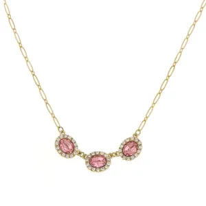 1928 Jewelry Light Rose Pink Oval Czech Crystal Necklace 16"   3" Extender 1928 Jewelry