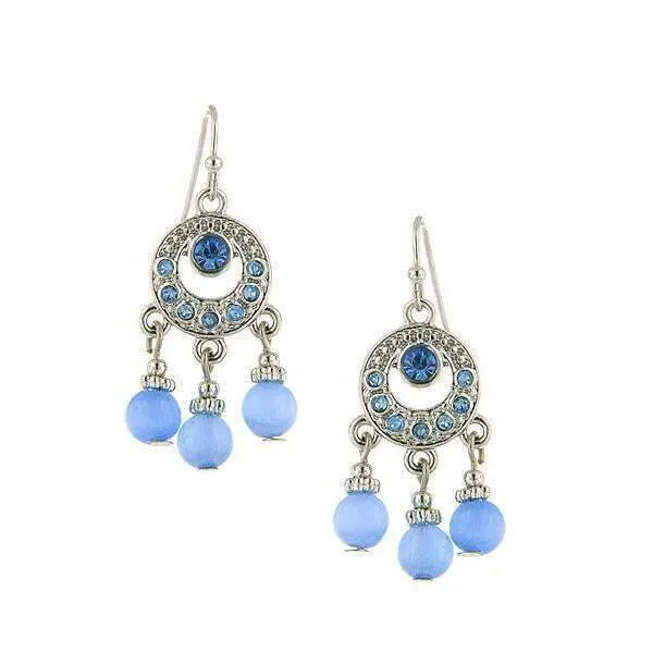 1928 Jewelry Light Sapphire Blue Cats Eye Bead Drop Earrings 1928 Jewelry