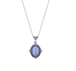 1928 Jewelry Light Sapphire Crystal Oval Blue Moonstone Pendant Necklace 16"   3" Extension 1928 Jewelry