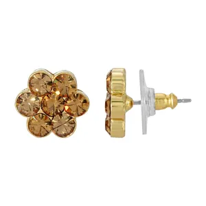 1928 Jewelry Light Topaz Brown Crystal Flower Button Earrings 1928 Jewelry