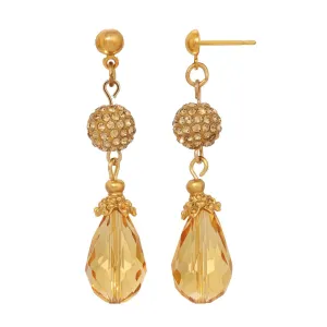 1928 Jewelry Light Topaz Fireball Crystal & Pear Shaped Topaz Crystal Dangling Earrings 1928 Jewelry