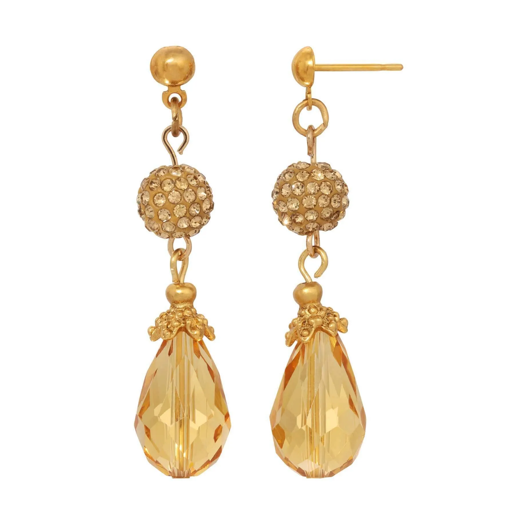 1928 Jewelry Light Topaz Fireball Crystal & Pear Shaped Topaz Crystal Dangling Earrings 1928 Jewelry