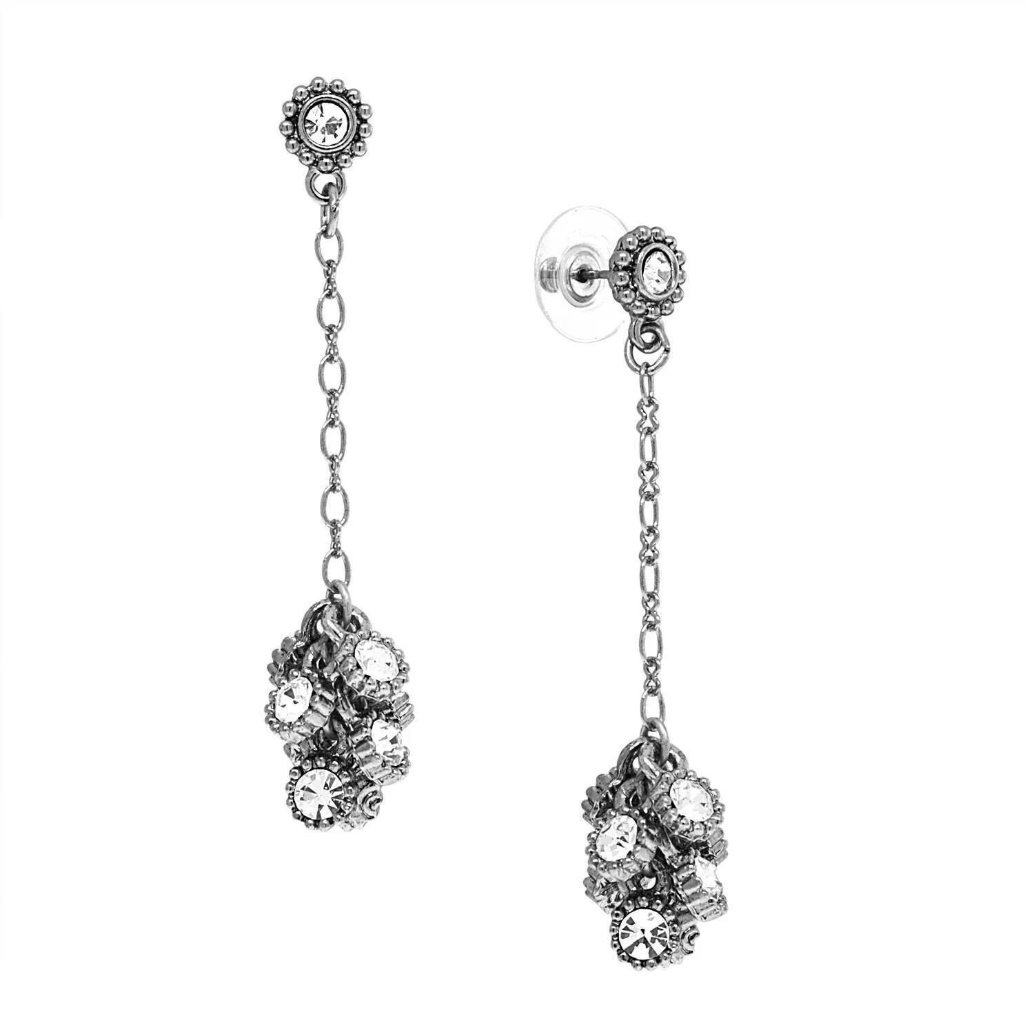 1928 Jewelry Linked Round Crystal Clusters Dangling Post Earrings 1928 Jewelry