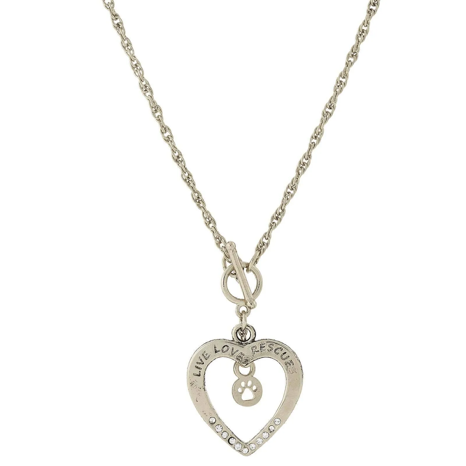 1928 Jewelry Live Love Rescue Open Heart Toggle Pendant Necklace 18" 1928 Jewelry