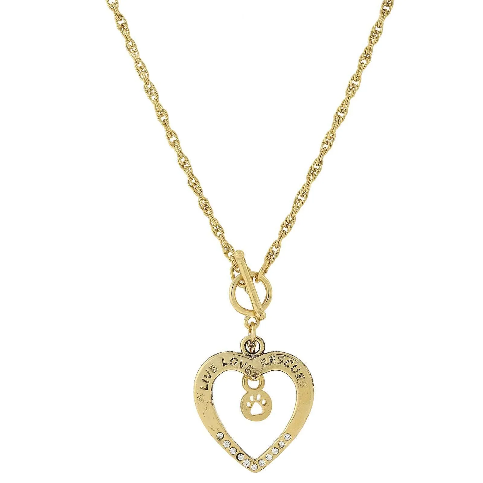 1928 Jewelry Live Love Rescue Open Heart Toggle Pendant Necklace 18" 1928 Jewelry