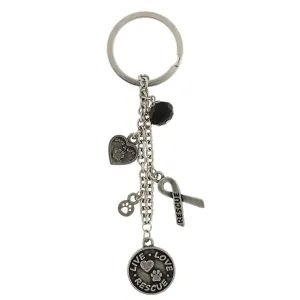 1928 Jewelry Live Love Rescue Ribbon Heart Charms Black Bead Key Ring 1928 Jewelry