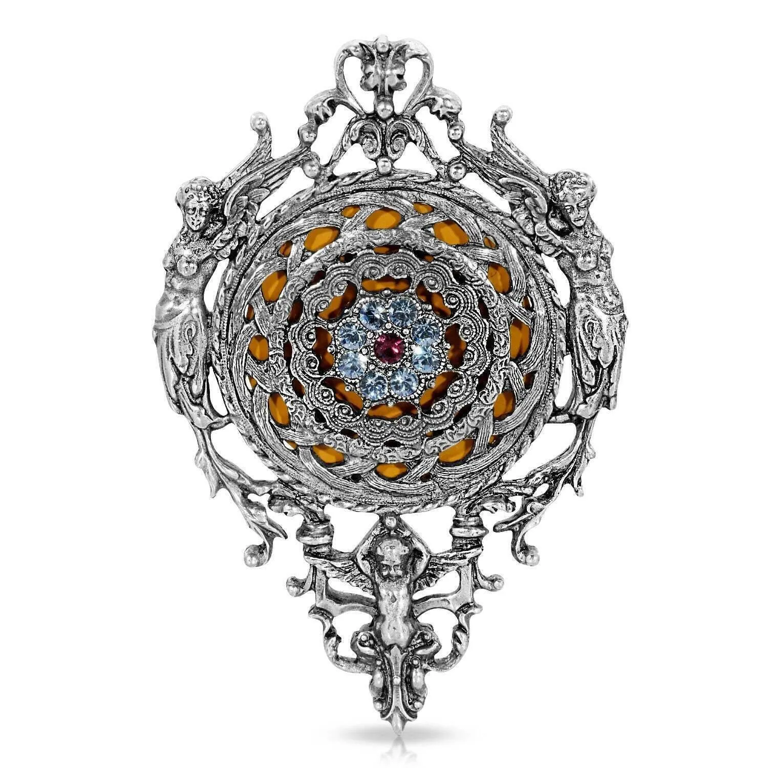 1928 Jewelry Los Angeles Crystal Flower Handheld Lipstick Mirror 1928 Jewelry