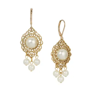 1928 Jewelry Luxuriant Filigree Faux Pearl Dangling Earrings 1928 Jewelry
