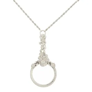 1928 Jewelry Magnifying Glass With Flower Accents Necklace 30" - Magnification Power: 2-3x 1928 Jewelry