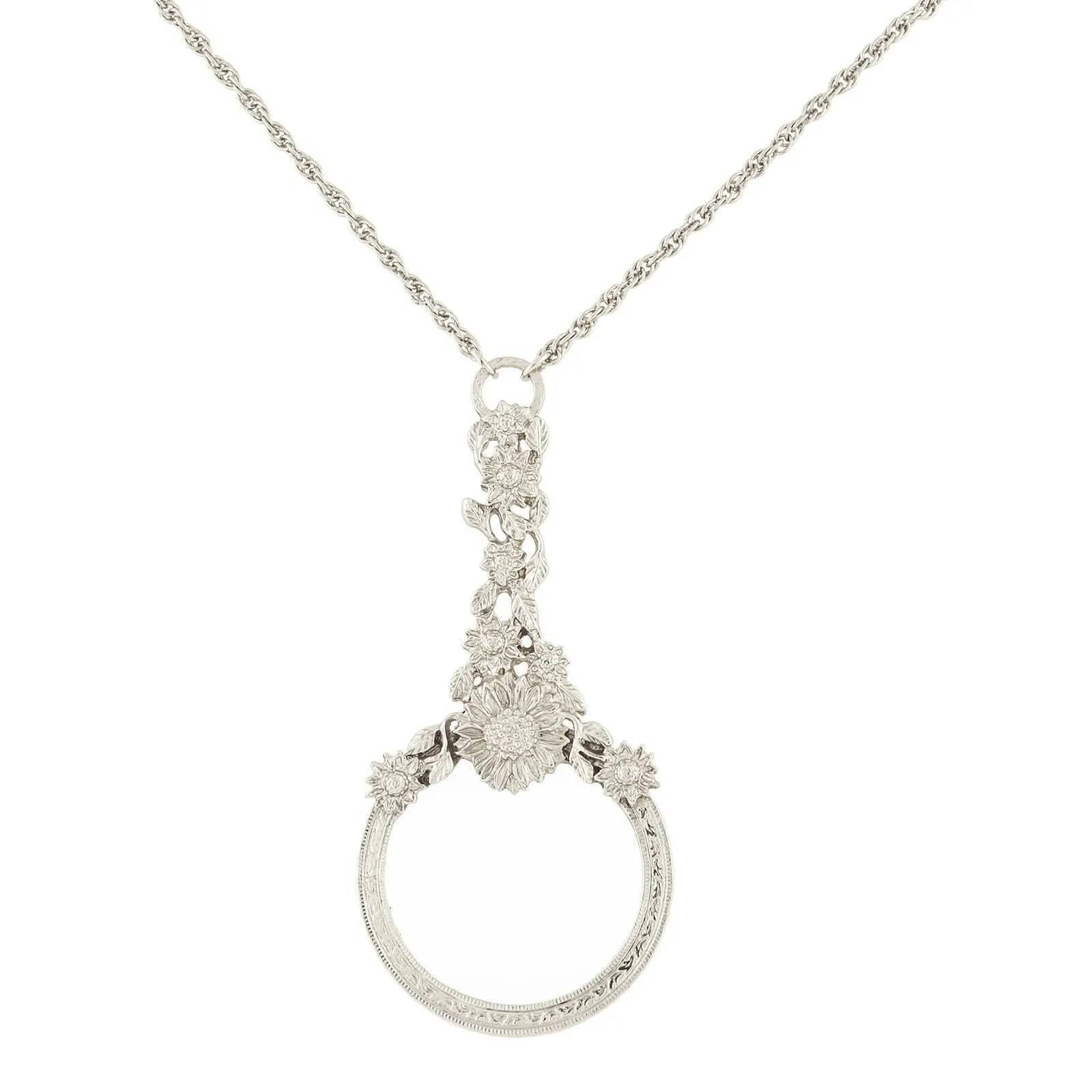 1928 Jewelry Magnifying Glass With Flower Accents Necklace 30" - Magnification Power: 2-3x 1928 Jewelry