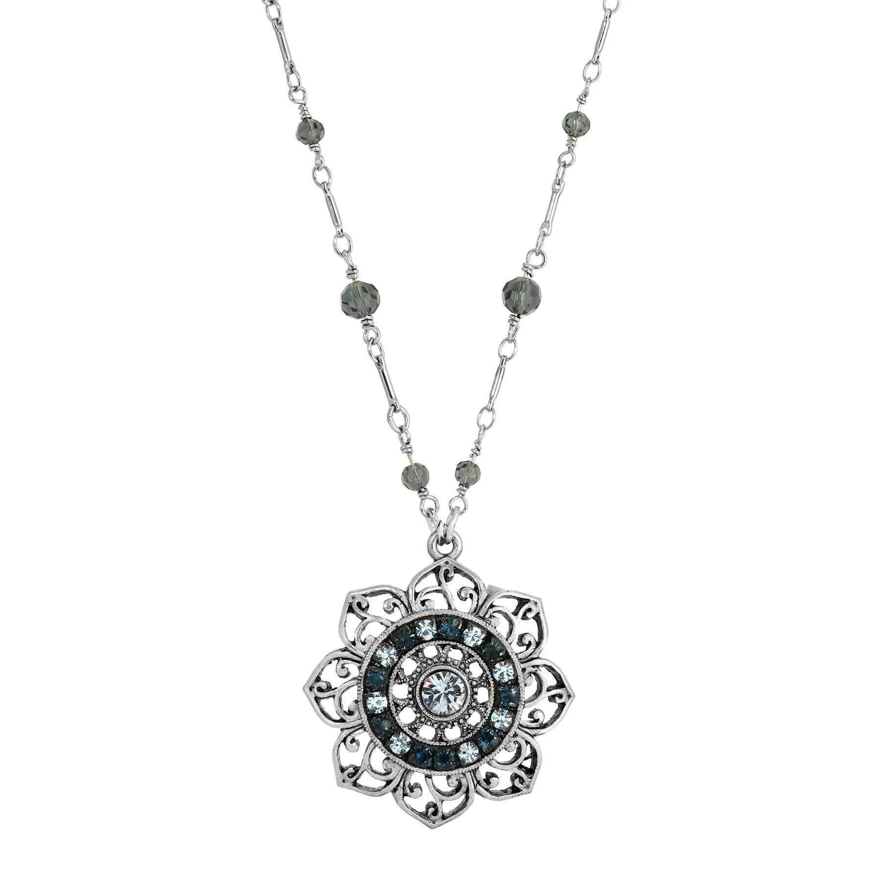 1928 Jewelry Majestic Blue Crystal & Beaded Pendant Necklace 18" 1928 Jewelry