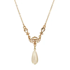 1928 Jewelry Majestueuse Faux Pearl Pendant Necklace 16"   3" Extension 1928 Jewelry