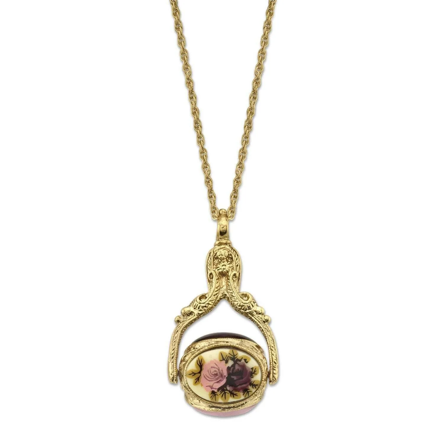 1928 Jewelry Manor House 3 Sided Spinner Pendant Necklace 30" 1928 Jewelry