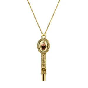 1928 Jewelry Manor House Etched Filigree Whistle Pendant Necklace 28" 1928 Jewelry