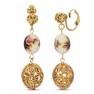 1928 Jewelry Manor House Filigree Puff Ball Flower Bead Dangle Clip On Earrings 1928 Jewelry