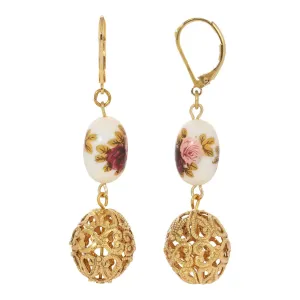1928 Jewelry Manor House Filigree Puff Ball Flower Bead Dangle Earrings 1928 Jewelry