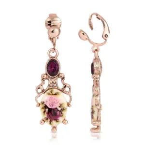 1928 Jewelry Manor House Floral Stone & Purple Crystal Clip On Earrings 1928 Jewelry