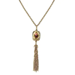 1928 Jewelry Manor House Ivory 3-Sided Roses Spinner Tassel Y-Necklace 28" 1928 Jewelry