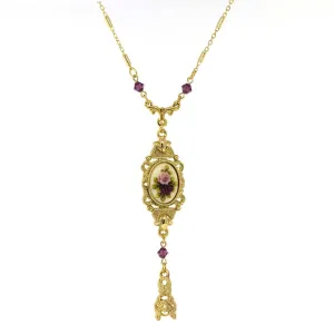 1928 Jewelry Manor House Pink & Purple Floral Drop Pendant Necklace 24" 1928 Jewelry