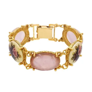 1928 Jewelry Manor House Pink & Purple Floral Stone Rose Quartz Link Bracelet 1928 Jewelry