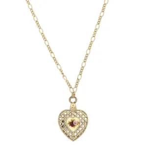 1928 Jewelry Manor House Pink & Purple Rose Heart Mirror Pendant Necklace 30" 1928 Jewelry