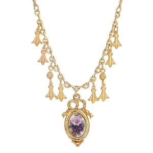 1928 Jewelry Manor House Pink And Purple Rose Pendant Charms Necklace 16"   3" Extender 1928 Jewelry