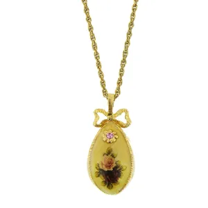 1928 Jewelry Manor House Rose Faberge Style Egg Pendant Necklace 36" 1928 Jewelry