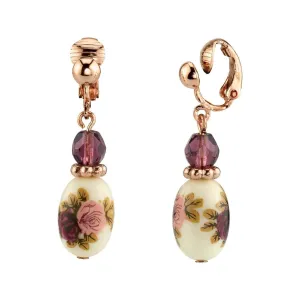 1928 Jewelry Manor House Rose Purple Crystal Bead Flower Drop Clip On Earrings 1928 Jewelry